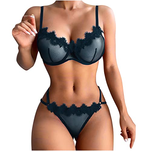 Dessous Damen Sexy UnterwäSche Set 2PC NachtwäSche Babydolls Negligees Dessous Set Durchsichtige Bh + Tanga UnterwäSche Flirty ReizwäSche Sexy Spitzen Push Up Bh Slip ReizwäSche Set Lingerie Outfit von routinfly