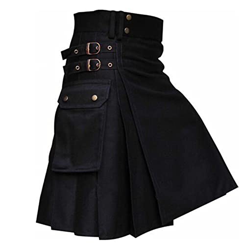 Faltenrock Plus Größe - Schottischer Rock für Damen Herren Neu Sommer Taschenkaro Kontrastnähte Rock Gothic Festival Utility Kilts Performance Rock Tartan von routinfly