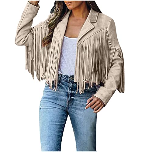 Frauen Faux Wildleder Fransen Jacke Langarm Vintage Mäntel Quaste Casual Oberbekleidung Leder Cowboy Style Strickjacke Mantel von routinfly