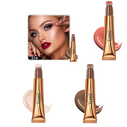 Gesichts Highlighter Luminizer Beauty Women Wand, schimmernder flüssiger Highlighter glatter cremiger Stick mit weichem Kissen Applikator leuchtender Makeup Contour Brighten Shaping(3 PCS ABD) von routinfly