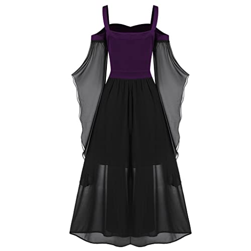 Halloween Damen Mittelalter Kostüm Übergröße A Linie Schnüren Maxi Kleider mit Schmetterlingsärmeln Festliches Vintage Elegantes Rüschen Schwarz Hexenkleid Cosplay Festival Party Cocktail Kostüme von routinfly