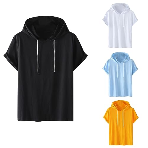 Herren Kurzarm Kapuzenpullover Baumwolle T-Shirts Mit Kapuze Leicht Kapuzen Sweatshirt Workout Fitnessstudio Muskel Sweatshirt Mode Sportliche Hoodies Sommer Casual Kapuzen-Shirt FüR MäNner Teenager von routinfly