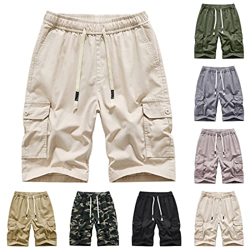 Herren Kurze Hosen Sommer Baumwolle Cargo Shorts Mit Tasche Locker Mode Freizeithose Bequem Bermuda Shorts Arbeitshosen Mit Kordelzug Kurze Laufhose Outdoor Walkshort Einfarbig Radlerhose S-4XL von routinfly