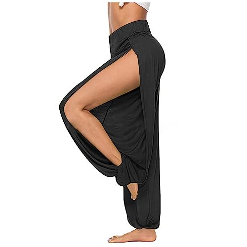 Hosen LäSsige Capri Hose FüR Damen Sommer Palazzo Hose Strand Hose Mit Weitem Bein Einfarbig Hohl Hoher Schlitz Elastische Taille Sport Leggings Lockere Hippie Haremshose Jogginghose Sexy Flowy von routinfly