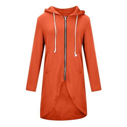 Kapuzenjacke FüR Damen LäSsiges Mode ReißVerschluss Kapuzenpullover Tunika UnregelmäßIger Saum Langer Hoodie Jacke Mantel Bequem Einfarbig Locker Kapuzen Mantel Kordelzug Sweatshirt Mit Taschen von routinfly