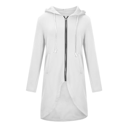 Kapuzenjacke FüR Damen LäSsiges Mode ReißVerschluss Kapuzenpullover Tunika UnregelmäßIger Saum Langer Hoodie Jacke Mantel Bequem Einfarbig Locker Kapuzen Mantel Kordelzug Sweatshirt Mit Taschen von routinfly