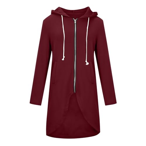 Kapuzenjacke FüR Damen LäSsiges Mode ReißVerschluss Kapuzenpullover Tunika UnregelmäßIger Saum Langer Hoodie Jacke Mantel Bequem Einfarbig Locker Kapuzen Mantel Kordelzug Sweatshirt Mit Taschen von routinfly