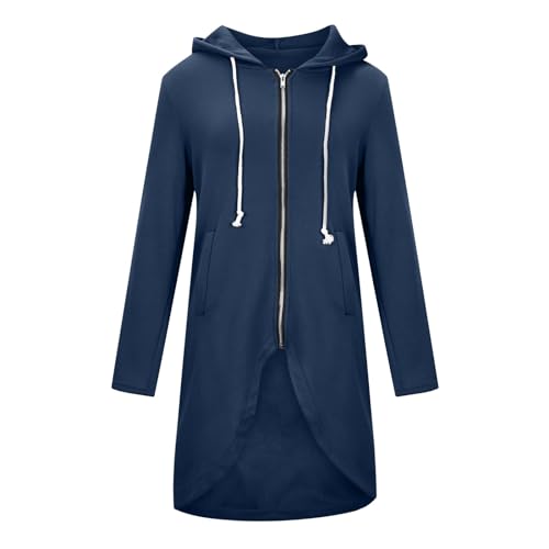 Kapuzenjacke FüR Damen LäSsiges Mode ReißVerschluss Kapuzenpullover Tunika UnregelmäßIger Saum Langer Hoodie Jacke Mantel Bequem Einfarbig Locker Kapuzen Mantel Kordelzug Sweatshirt Mit Taschen von routinfly