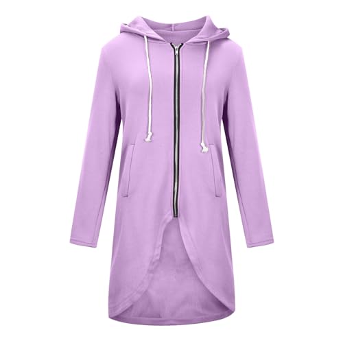 Kapuzenjacke FüR Damen LäSsiges Mode ReißVerschluss Kapuzenpullover Tunika UnregelmäßIger Saum Langer Hoodie Jacke Mantel Bequem Einfarbig Locker Kapuzen Mantel Kordelzug Sweatshirt Mit Taschen von routinfly