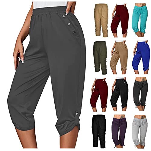 Kurze Hose Damen Knielang 3/4 Geradem Bein Hose Sommer Casual Comfy Sporthose Activewear Mit Taschen Stretch Mode Cargo Shorts Dressy Leichte BüRohosen Caprihose Outdoor Reisen Yogahose Radlerhose von routinfly