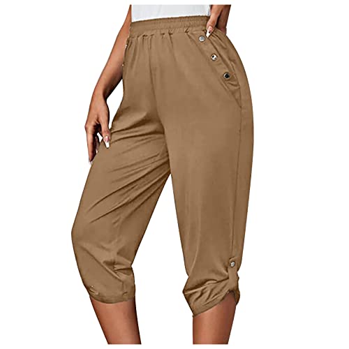 Kurze Hose Damen Knielang 3/4 Geradem Bein Hose Sommer Casual Comfy Sporthose Activewear Mit Taschen Stretch Mode Cargo Shorts Dressy Leichte BüRohosen Caprihose Outdoor Reisen Yogahose Radlerhose von routinfly