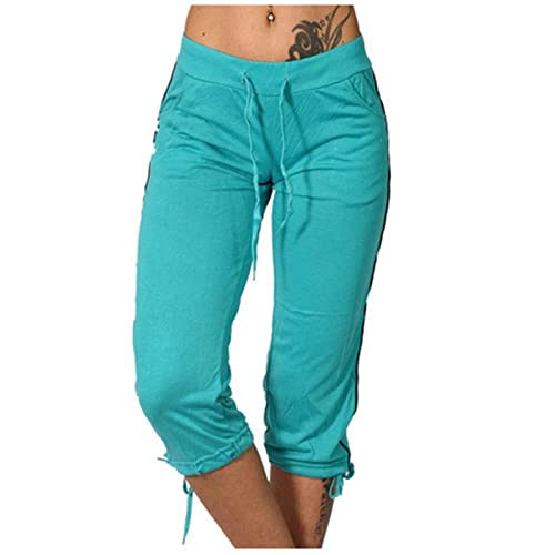 Kurze Hose Damen Knielang 3/4 Geradem Bein Hose Sommer Casual Comfy Sporthose Activewear Mit Taschen Stretch Mode Cargo Shorts Dressy Leichte BüRohosen Caprihose Outdoor Reisen Yogahose Radlerhose von routinfly