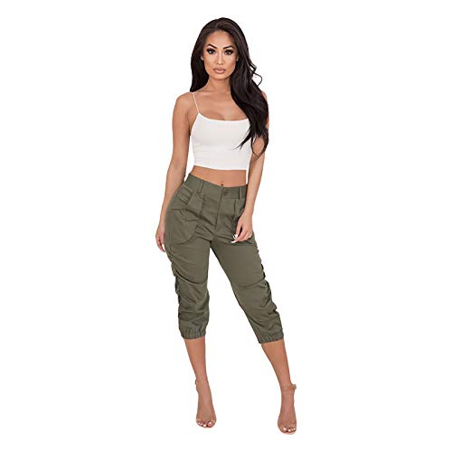 Kurze Hose Damen Knielang 3/4 Geradem Bein Hose Sommer Casual Comfy Sporthose Activewear Mit Taschen Stretch Mode Cargo Shorts Dressy Leichte BüRohosen Caprihose Outdoor Reisen Yogahose Radlerhose von routinfly