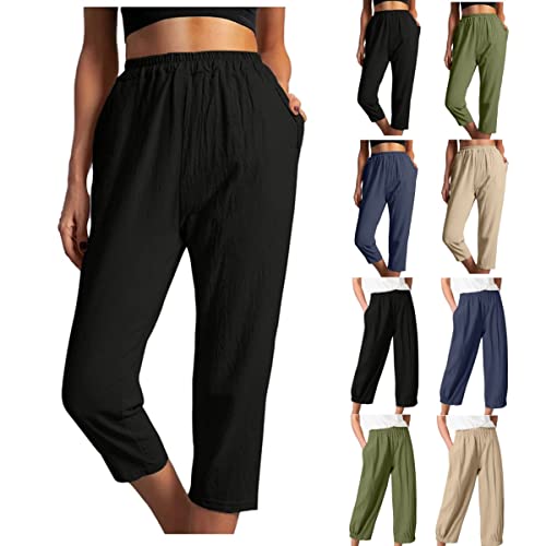 Kurze Hose Damen Knielang Sommerhose Leicht Baggy Caprihose Geradem Bein Jogginghose Sweathose 3/4 Push Up Hose Cargo Shorts Lockere Comfy Loungehose Mit Taschen FüR Yoga Workout Sport Urlaub Laufen von routinfly