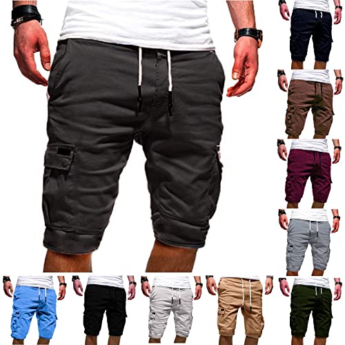 Kurze Hosen Herren Bermuda Shorts Baumwolle Kurze Hose Cargo Shorts Sommer Mit Taschen LäSsige Bequeme Shorts GroßE GrößE Einfarbig Sommerhosen Elastischer Bund Sporthosen Freizeithosen Laufhosen von routinfly