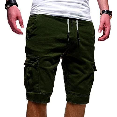 Kurze Hosen Herren Bermuda Shorts Baumwolle Kurze Hose Cargo Shorts Sommer Mit Taschen LäSsige Bequeme Shorts GroßE GrößE Einfarbig Sommerhosen Elastischer Bund Sporthosen Freizeithosen Laufhosen von routinfly