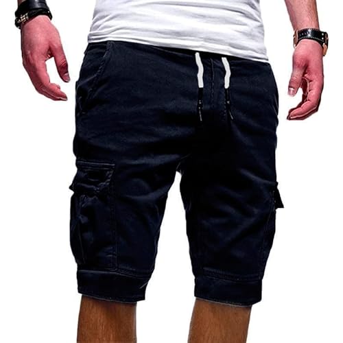 Kurze Hosen Herren Bermuda Shorts Baumwolle Kurze Hose Cargo Shorts Sommer Mit Taschen LäSsige Bequeme Shorts GroßE GrößE Einfarbig Sommerhosen Elastischer Bund Sporthosen Freizeithosen Laufhosen von routinfly