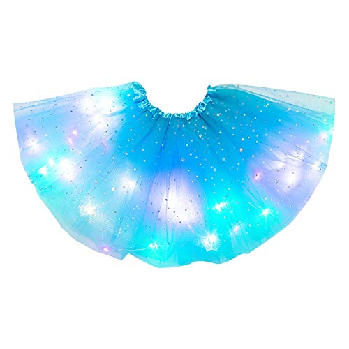 LED-Rock für Mädchen, Frauen, LED-Leuchten, 3 Schichten Sterne, Mesh-Puffrock, Ballerina-Röcke Western Sommerkleid bunt von routinfly