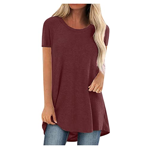 Lässiger lockerer Pullover für Frauen mit V-Ausschnitt Kurzarmhemden Sommer solide übergroße Oberteile Basic-T-Shirt Tunika-Bluse von routinfly