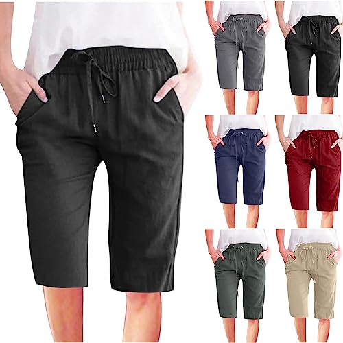 Leinenhose GroßE GrößE Damen Capri Hosen Sommerhose Bequeme Jogginghose Locker Leicht Haremshose Boho Strandhose Stoffhose Baggy Arbeitshosen Sports Shorts 1/2 Laufshorts FüR Yoga Fitness Casual von routinfly