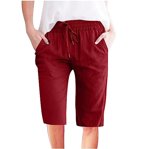 Leinenhose GroßE GrößE Damen Capri Hosen Sommerhose Bequeme Jogginghose Locker Leicht Haremshose Boho Strandhose Stoffhose Baggy Arbeitshosen Sports Shorts 1/2 Laufshorts FüR Yoga Fitness Casual von routinfly