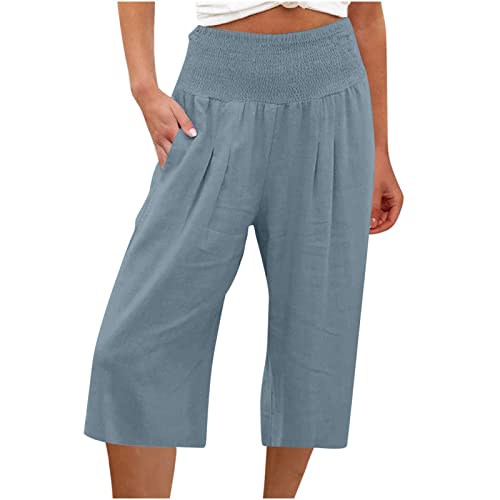 Leinenshort Damen Shorts Sommer LäSsige Damen Shorts Hoher Taille Baumwolle Leinen Shorts 3/4 Capri Hose Solid Wide Leg Cropped Pants Locker Atmungsaktiv Elastische Taille Gerade Hosen Sport Shorts von routinfly