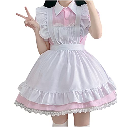 Maid Fancy Dress for Ladies Girls – Woman Sweet Classic Dress Apron Fashion Halloween Oktoberfest Costume Cosplay Japanese Short Sleeve Cute Shirt Rock Gown Lovely Animation Show von routinfly