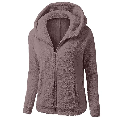 PlüSchjacke Damen Fleece Mantel Kapuzenjacke Langarm Einfarbig Casual Herbst Winter Warm Kapuzenpullover Winterjacke Oberbekleidung ReißVerschluss Fleecejacke PlüSch Sweatjacke Pullover Mit Tasche von routinfly