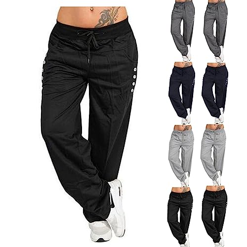 Plus GrößE Hose Sommer Damen Leicht Freizeithose Loose Hose Mit Taschen Bequem Stoffhose Jogginghose Yogahose Weites Bein Sport Baggy LäSsige Sweathose Lange Hosen Trainingshose Fallschirmhose von routinfly