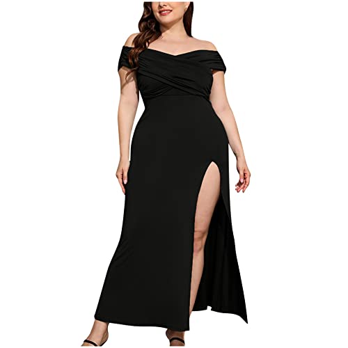 Plus Size Partykleid für Frauen Cross-Shoulder Tube Top Dress Solid Side Slit Rock Knöchellanges Abendkleid von routinfly