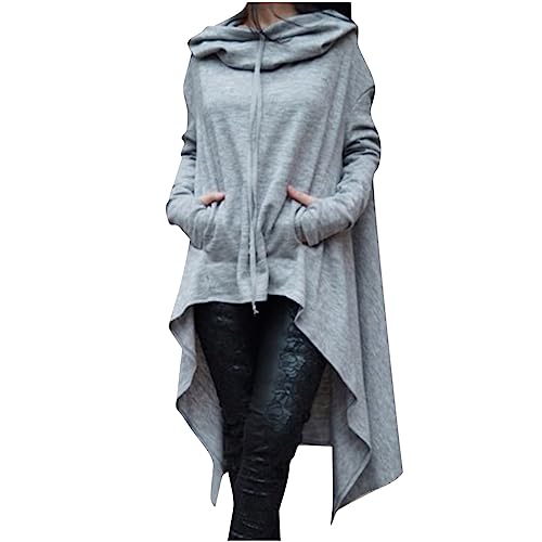 Pullover FüR Damen Elegant Lange Kapuzenpullover Locker Casual Halloween Kapuzenpullis Mit UnregelmäßIgem Saum üBergroß Mode Langer Sweatshirts-Kleid Mit Kapuze Geteiltem Saum KäNgurutaschen von routinfly