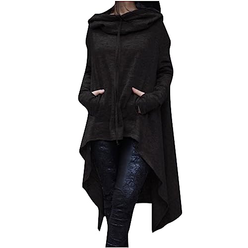 Pullover FüR Damen Elegant Lange Kapuzenpullover Locker Casual Halloween Kapuzenpullis Mit UnregelmäßIgem Saum üBergroß Mode Langer Sweatshirts-Kleid Mit Kapuze Geteiltem Saum KäNgurutaschen von routinfly