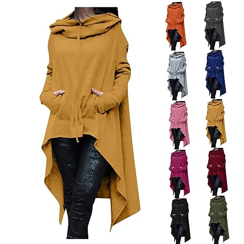 Pullover FüR Damen Elegant Lange Kapuzenpullover Locker Casual Halloween Kapuzenpullis Mit UnregelmäßIgem Saum üBergroß Mode Langer Sweatshirts-Kleid Mit Kapuze Geteiltem Saum KäNgurutaschen von routinfly