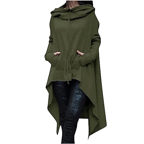 Pullover FüR Damen Elegant Lange Kapuzenpullover Locker Casual Halloween Kapuzenpullis Mit UnregelmäßIgem Saum üBergroß Mode Langer Sweatshirts-Kleid Mit Kapuze Geteiltem Saum KäNgurutaschen von routinfly