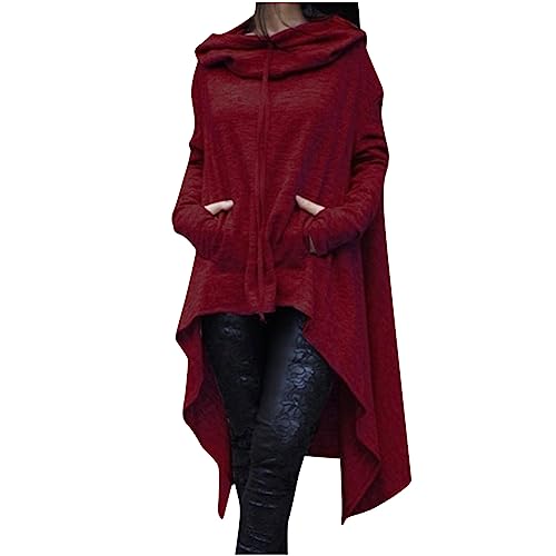 Pullover FüR Damen Elegant Lange Kapuzenpullover Locker Casual Halloween Kapuzenpullis Mit UnregelmäßIgem Saum üBergroß Mode Langer Sweatshirts-Kleid Mit Kapuze Geteiltem Saum KäNgurutaschen von routinfly