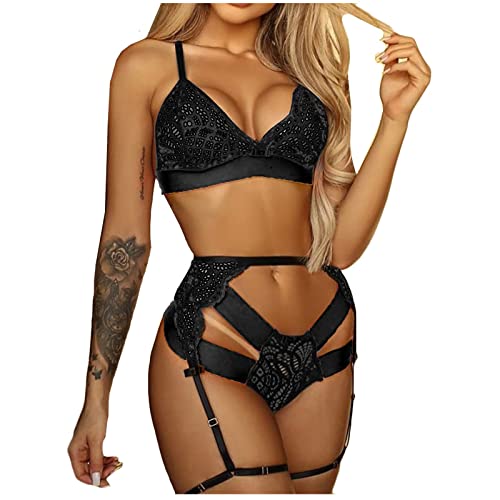 ReizwäSche Outfit Spitze Damen Dessous Set Sexy V-Ausschnitt Dessous 2 StüCk Bh Und HöSchens Set Spitze Korsett UnterwäSche Nachthemd Mesh Dessous Set Sexy NachtwäSche Outfit Negligee FüR Frauen von routinfly