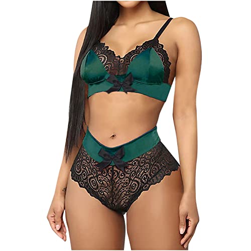 ReizwäSche Outfit Spitze Damen Dessous Set Sexy V-Ausschnitt Dessous 2 StüCk Bh Und HöSchens Set Spitze Korsett UnterwäSche Nachthemd Mesh Dessous Set Sexy NachtwäSche Outfit Negligee FüR Frauen von routinfly