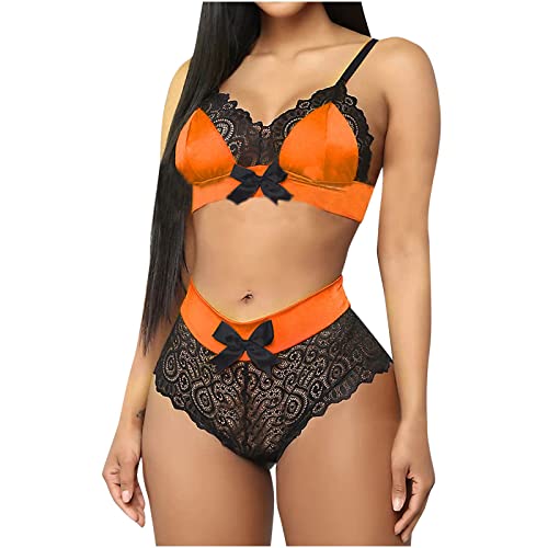 ReizwäSche Outfit Spitze Damen Dessous Set Sexy V-Ausschnitt Dessous 2 StüCk Bh Und HöSchens Set Spitze Korsett UnterwäSche Nachthemd Mesh Dessous Set Sexy NachtwäSche Outfit Negligee FüR Frauen von routinfly