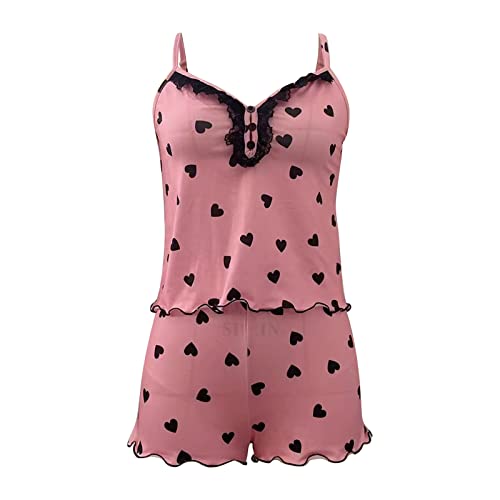 Schlafanzug Damen ReizwäSche Set V Ausschnitt Loungewear äRmellos Cami Top Und Shorts UnterwäSche Outfit Sexy Dessous Negligee Shorts Set Polka Dot Druck NachtwäSche Kurz Hausanzug Zweiteiliger von routinfly