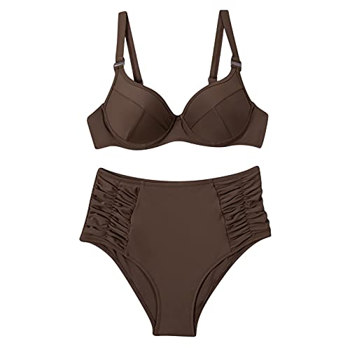 Sexy Badeanzug für Frauen Sommer 2 Stück Split Bikini Set Solide Bauchkontrolle Badeanzüge Hohe Taille Beachwear von routinfly