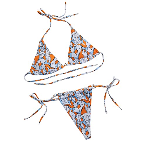 Sexy Badebekleidung für Frauen Sommer Split Bademode niedlich mit Blumenmuster Schnür-Bikini-Set niedrige Taille Badeanzüge von routinfly