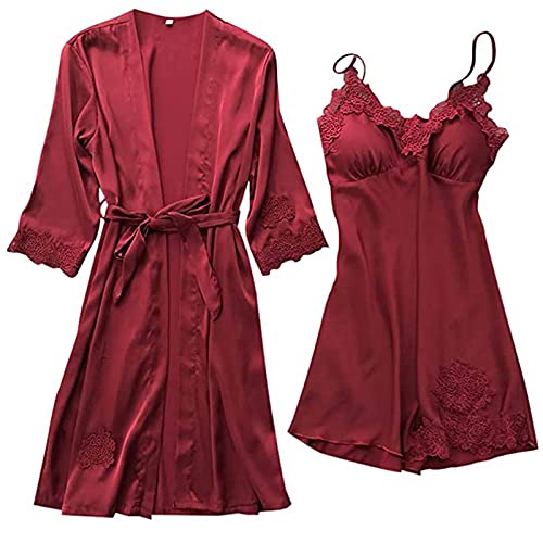 Sexy Dessous Set Damen Elegante Spitze Nachtwäsche Zweiteilig Kimono Strickjacke Robe Nachthemd Set Damen Seide Nachthemd Mit Roben Set Ultra Bequeme Spitze Robe Set Loungewear Home Anzug Negligee von routinfly