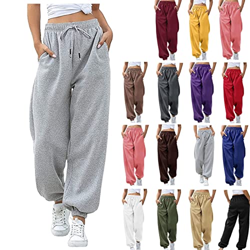 Sommer Sport Hosen Damen Einfarbig Elastische Hose Mit Hoher Taille Kordelzug Und Taschen Lockere Outdoor Freizeit Hosen Luftige Jogging Hosen Baggy Trainings Hosen Stilvoll Bequem Yoga Hosen von routinfly