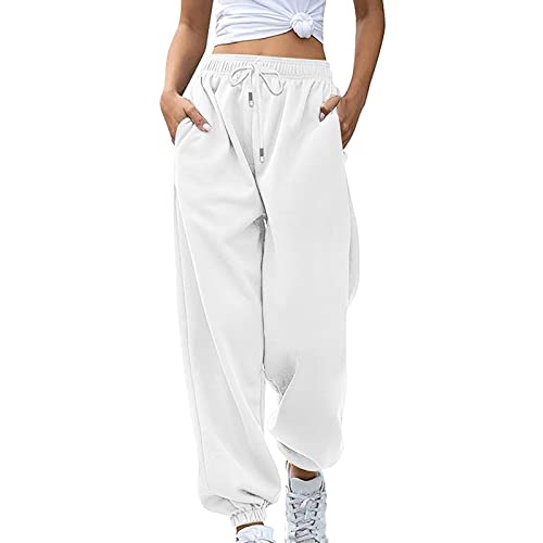 Sommer Sport Hosen Damen Einfarbig Elastische Hose Mit Hoher Taille Kordelzug Und Taschen Lockere Outdoor Freizeit Hosen Luftige Jogging Hosen Baggy Trainings Hosen Stilvoll Bequem Yoga Hosen von routinfly