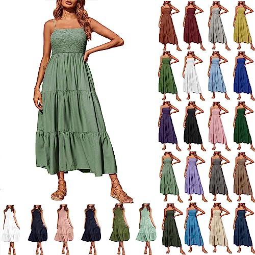 Sommerkleid Brautjungfer Kleid Maxikleid Abendkleid Damen Elegant RüCkenfrei Sexy Kleid BohèMe SpaghettiträGer Langes Strandkleid ÄRmellos Tief Ausgeschnitten Geraffte BüSte Korsett Lange Kleider von routinfly