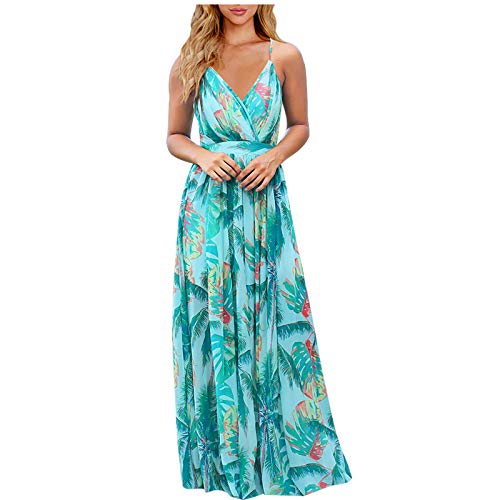 Sommerkleid Für Frauen Mit V-Ausschnitt Ärmelloser Sling-Rock Strandkleid Mit Blumendruck Kreuz Hohe Taille Knöchellanges Kleid von routinfly