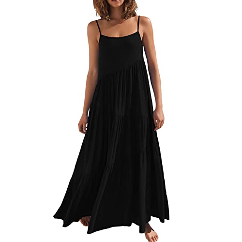 Sommerkleid Lässiges Strandkleid Fließende Kleider Für Hochzeitsgäste Damen Elegantes Langes Kleid Spaghettiträger Sexy Maxikleid Lockeres Faltenkleid A Line Kleid Boho Urlaubskleid Cocktailkleid von routinfly