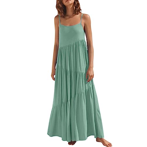 Sommerkleid Lässiges Strandkleid Fließende Kleider Für Hochzeitsgäste Damen Elegantes Langes Kleid Spaghettiträger Sexy Maxikleid Lockeres Faltenkleid A Line Kleid Boho Urlaubskleid Cocktailkleid von routinfly