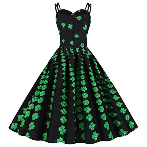 St. Patrick's Day Kleid für Frauen Tube Top Hosenträger Rock Vierblättriges Kleeblatt Bedrucktes Swingkleid Knielanges Kleid von routinfly