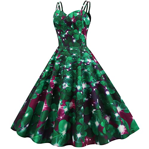 St. Patrick's Day Kleid für Frauen Tube Top Hosenträger Rock Vierblättriges Kleeblatt Bedrucktes Swingkleid Knielanges Kleid von routinfly